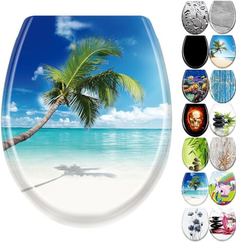 JNGLGO Toilettendeckel WC Sitz mit Absenkautomatik Antibakterielle Toilettensitz mit Klodeckel Oval Klobrille Duroplast für einfach Reinigung, Karibik