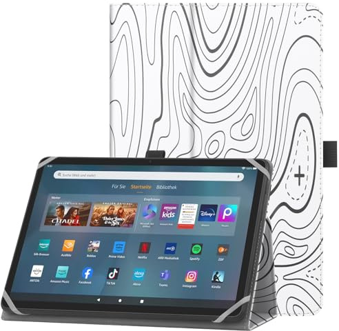 HoYiXi Universelle Hülle für 9-10,1 Zoll Tablette Fire HD 10 & Fire HD 10 Plus mit Ständer Folio und Handschlaufe Schutzhülle für 9-10,1 Samsung Lenovo Android Tablette - Bergweiß