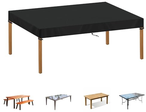 SIMPHAUS Outdoor Protective Cover for Glass Garden Table Covers Outdoor Table Cloth Waterproof Rectangle Garden Table Top Cover Patio Furniture Covers Windproof Anti UV 420D Oxford Fabric 160x80x15cm