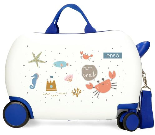 Enso Mr Crab - Zaino per bambini in ABS, doppia ruota girevole multidirezionale, chiusura laterale a combinazione per viaggi sicuri, molteplici usi, bianco, 31 cm x 45 cm x 20 cm, Valigetta per