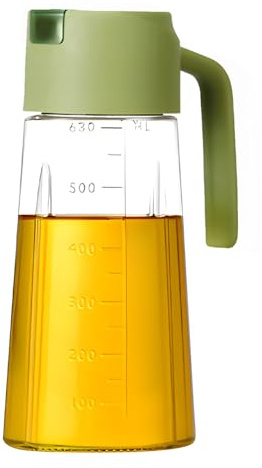 Hisdricus Ölflasche, Olivenölflasche, ölspender, 630ml Auto Flip Öl Flaschen, mit Rutschfester Griff, einfach nachzufüllen und zu reinigen, für Sojasauce Olivenöl Essig (Grün)