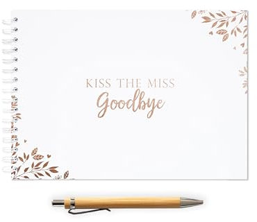 Manta Makes Hen party accessories kiss the miss goodbye guestbook keepsake hen party games, hen do accessories in gold foil or eucalyptus style for a bride to be hen night (Rose gold book + pen)