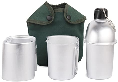 Lot de 3 ustensiles de cuisine militaires en aluminium C EEN Cup avec housse de protection pour camping, randonnée, randonnée