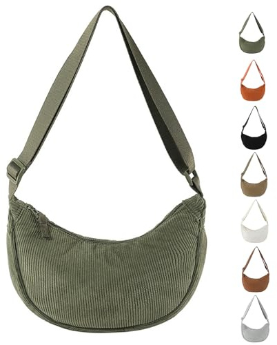 GoPaw Damen Cord Crossbody Bag, Halbmond Tasche Cord Umhängetasche, Damen Halbmond Tasche Schultertasche Mit Schultergurt Einstellbar Lässige Umhängetasche aus Kord für jeden Anlass