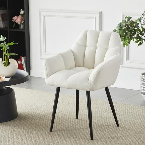 HomJoy Accent Chair, Boucle Tub Lounge Chair with Armrests Backrest Fabric Leisure Dining Chairs, Lazy Chair for Living Room, Bedroom Makeup Room