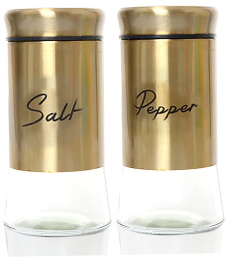 Ensemble salière et poivrière en verre de 150 ml avec couvercles en acier inoxydable rechargeable pour cuisine Doré