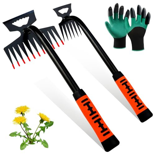 ELECROW Weed Puller Tools, 2 Pcs Hand Weeder, Weed Remover Tool for Yard Farm, Garden Manual Weed Pulling Tool, 6 Teeth + 11Teeth Weeder Tool Remove Weeds