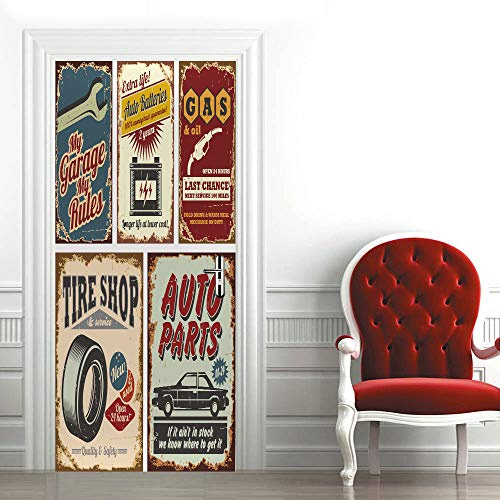 Türaufkleber Selbstklebend 3D Türtapete TürPoster Fototapete PVC Türfolie Abnehmbar und Aufkleben Wasserdichte Wandtapete für Wohnzimmer Schlafzimmer Küche 80x200 cm Retro-Stil