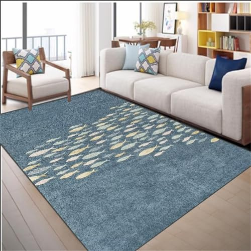 RUGMRZ Alfombras Alargadas Alfombras Cocina Alfombra Azul Escuela de Peces decoración salón Centro Alfombra Lavable Cuadros Habitacion Juvenil 60X90CM