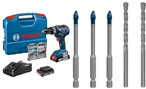 Bosch Professional 18V System Perceuse-Visseuse à Percussion sans Fil GSB 18V-55 (Batterie + Chargeur Inclus) + 5x Coffret de forets Expert HEX-9 HardCeramic (pour Tuiles, Carrelage, Ø 6 mm)