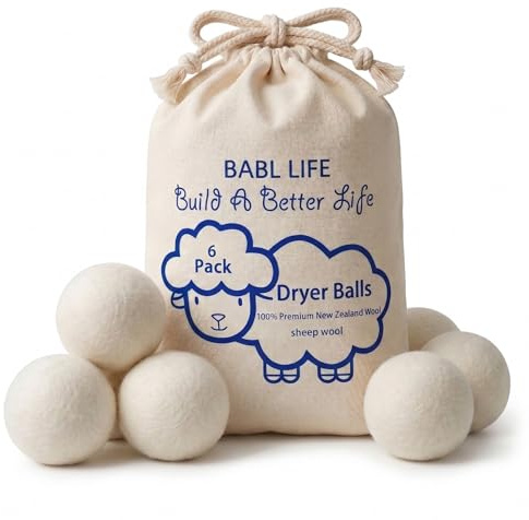 BABL LIFE Wool Dryer Balls-Pack of 6,Premium Reusable New Zealand Natural Fabric Softener,Saves Drying Time, Handmade-Upgraded Version(Made of The Latest Shearing)-2.6 Inch