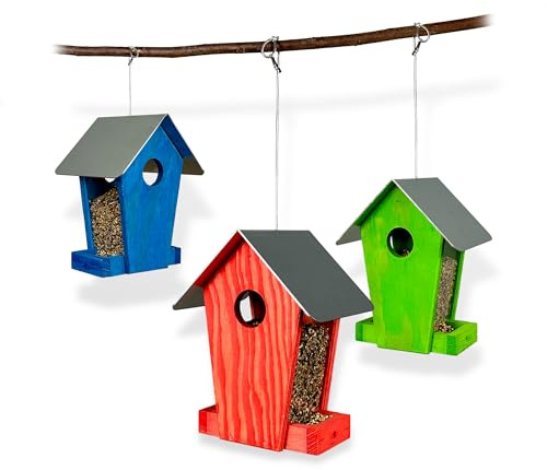 GARTENETAGE Streufuttersilo Schweden – Bunte Vogelfütterung für Ihren Garten, Wetterfestes Design, Einfache Handhabung, Für Wildvögel, Robuste Materialien (Rot, Grün & Blau)