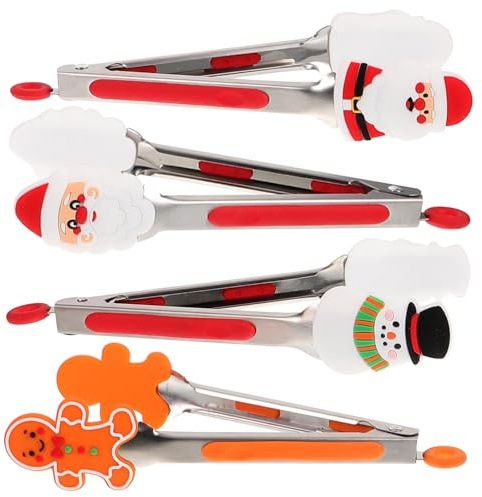 LALADEFIEE 4pcs Food Tongs Christmas Elements Non- BBQ Utensils for Grilling and Cooking for Holiday Gatherings Assorted Style