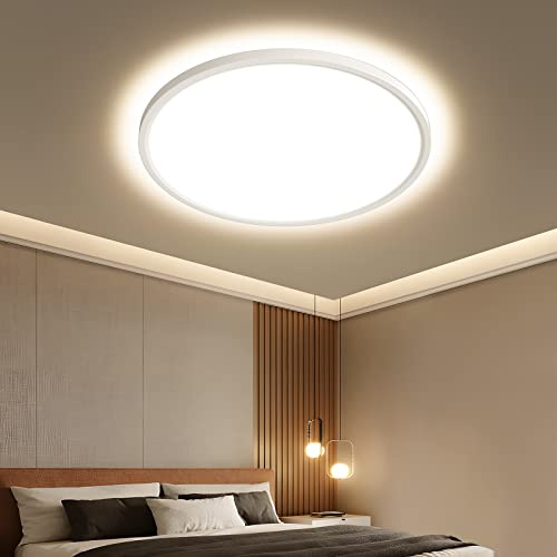 OTREN LED Deckenlampe Flach 28W, 3000K Warmweiß Rund Badlampe, Deckenleuchte Panel für Bad Schlafzimmer Flur Küche Wohnzimmer Balkon, Ø30CM, IP44