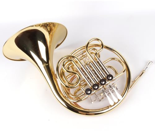 French Horn, F/Bb Waldhorn, Goldmessing Mundrohr, 4 Zylinderventile, fester Schallbecher, Koffer