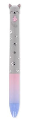 Legami - Zweifarbiger Click&Clack Stift, blaue und rosa Tinte, Druckstift, ideal für Schule Büro Zuhause, zweifarbig, Durchmesser Spitze 1 mm, Kitty-Thema