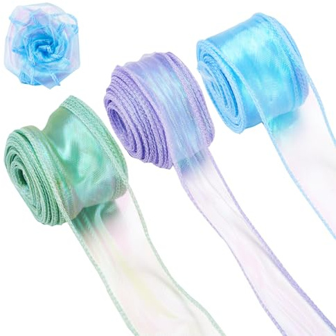 Spritewelry Schillerndes Organzaband, Regenbogen-Chiffon, durchscheinendes Band für Blumensträuße, Girlanden, Hochzeit, Geschenkverpackung, Weihnachten, Zuhause, Party, Dekoration, 45 mm
