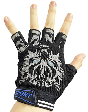 EurHouse Fingerlose Fahrradhandschuhe für Kinder, Jungen, Fahrradsport, Kurze Fäustlinge, Alter 4–8 Jahre, Schwarz