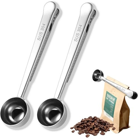 2 pezzi Clip per cucchiaio da caffè, Misurazione del cucchiaio da caffè, Misurino dosatore per caffè, Usato per macinare caffè, chicchi di caffè, tè, latte in polvere, zucchero,farina d'avena(Argento)