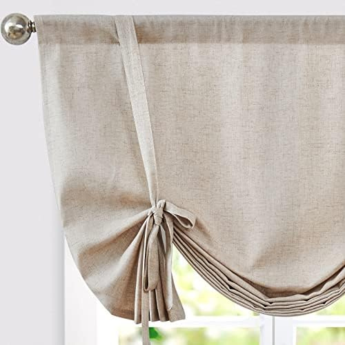 Vangao Tenda a pacchetto moderna, effetto lino, marrone, 105 x 110 cm, con passante per bastone, per cucina, roulotte, tenda corta da cucina, semitrasparente