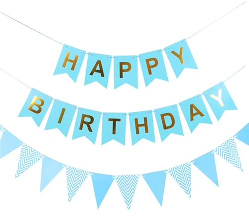 Tourima Happy Birthday Girlande Set, Geburtstagsdeko Wimpelkette mit Happy Birthday Girlande Blau für Erwachsene und Kinder Geburtstag Party Dekoration Banner