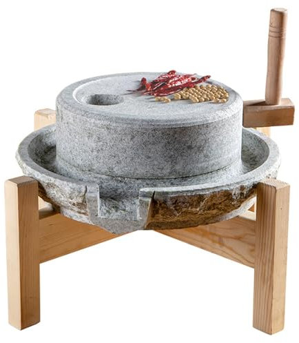 MiBoce Manual Stone Grinder, Wet Dry Cereal Bluestone Grinder, Stone Grain Mill, Stainless Steel Grinding Core, Easy to Clean, for Coffee/Beans/Spices/Chilli