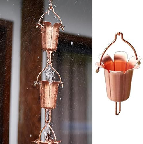 ENSDIEPLS Rain Catcher Chain Hanging Rain Chains for Roof Gutter, Copper Rain Collector Cups Outdoor Decor, 100cm Long Rain Drain Link Eavestrough Diverter