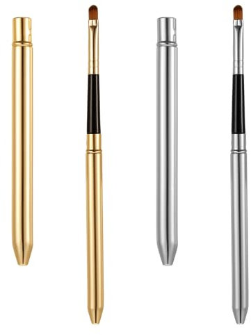 2 Pcs Lip Brush Applicator Lip Liner Brush Lipstick Gloss Wands with Cover Cosmetic Tool Kits Professional Make Up Brushes for Travel Women Girls Gift Giving Including Gold Silver