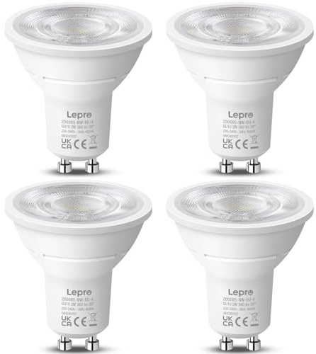 Lepro Bombilla LED GU10, Blanco Natural 4000K, 2W Equivalente a 50W, Lámpara LED GU10 360 LM, Larga Duración y Bajo Consumo, NO Regulable, Ángulo de Haz de 38°, Paquete de 4