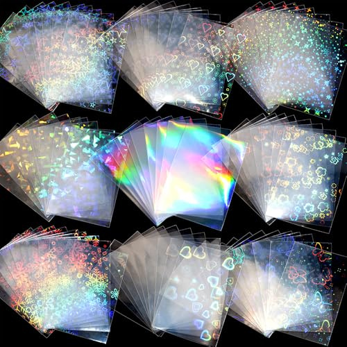 100 Stück Laser blinkende Fotokartenhüllen Holografische Kartenhüllen Fotokartenhalter für Sammelkarten Penny Sleeves Regenbogen Stern Herz Blume Kartenschutz