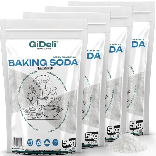 GiDeli Bikarbonat Livsmedelskvalitet 4x5kg - Rent natriumbikarbonat utan tillsatser - Idealisk för matlagning, bakning, tvätt och städning - Mångsidig användning i hemmet