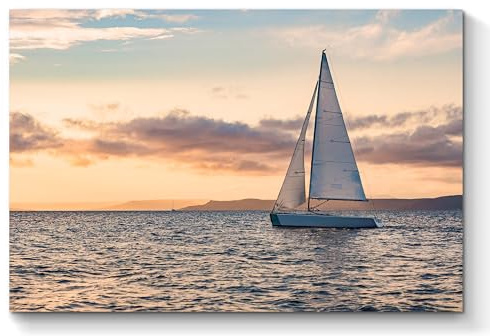 TAR TAR STUDIO Nautical Sailboat Canvas Wall Art - Serene Ocean Sunset Artwork Modern Coastal Picture Sailing Ship Beach Print for Bedroom Spa 36x24in