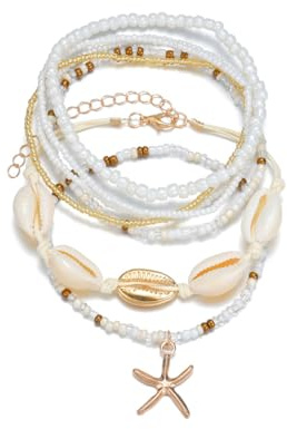 CYWQ Shell Anklet for Women Summer Natural Cowrie Adjustable Bead Ankle Bracelet Boho Hawaiian Beach Seashell Starfish Scallop Foot Jewelry Gifts (Bead starfish)