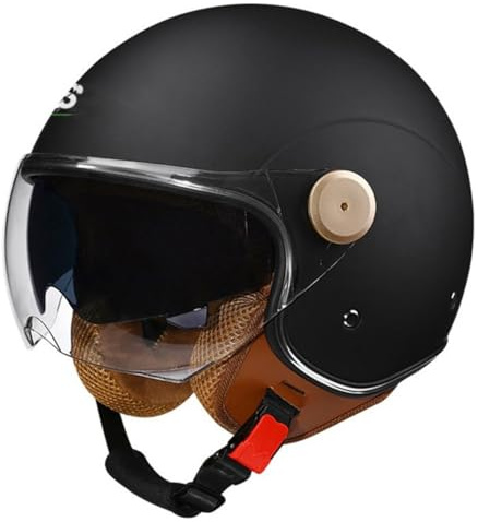 Casque Ouvert Moto 3/4 Unisexe Adulte Double Visière Solaire, Modulable et Style Rétro Vintage Approuvé Dot/ECE