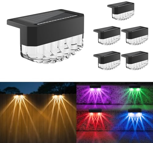 Ayciep Solarlampen für Außen Garten, 6 Stück LED Solar Treppenlicht, 9 Modi (Warmweiß+Kaltweiß +Mehrfarbig+Farbverlauf), Solar Zaunlichter, Balkonbeleuchtung Lampe, Terrasse, IP65 Wasserdicht