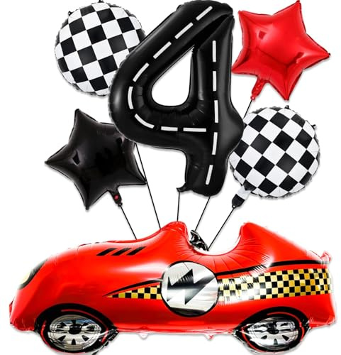 Car Geburtstagsdeko 4 Jahre,Folienballon Auto geburtstag,Auto Deko 4. geburtstag Junge,Folienballon Zahl 4,Kindergeburtstag Deko 4 Jahre,4 Jahr Rennauto Luftballons Junge Geburtstag Party