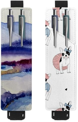 Eslifey 2 Pack Portable Pen Holder, Provoke Art Digital Landscape Pencil Holder, Pen Sleeve Case Pouch Hold 2 or 3 Pens, Adjustable Elastic Band, Detachable