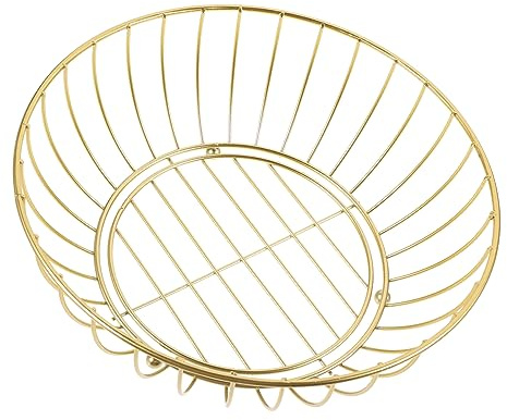 TIDTALEO Drahtkorb Obstkorb Metall Obstschale Vintage Küchenaufbewahrungskorb Snackbehälter Dekorativer Tischhalter Mittlere Größe Goldfarben