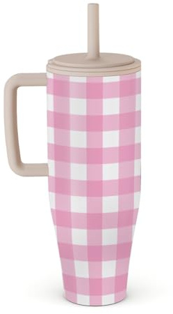 BURGA Gobelet 1,2 L avec Poignée et Paille – Bouteille Isotherme Étanche, garde les boissons chaudes 12 h et froides toute la journée, compatible porte-gobelets, gobelet de voyage en acier inoxydable