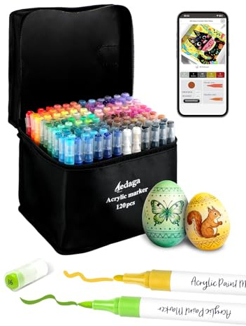 ‌120 Farben Nummerierte Acrylstifte Set mit App, Acrylic Marker mit Doppelspitze (Feine und Pinsel), Acrylstifte für Steine Wasserfest, Acrylmarker für Erwachsene, Eier, Holz, Stein, Leinwand