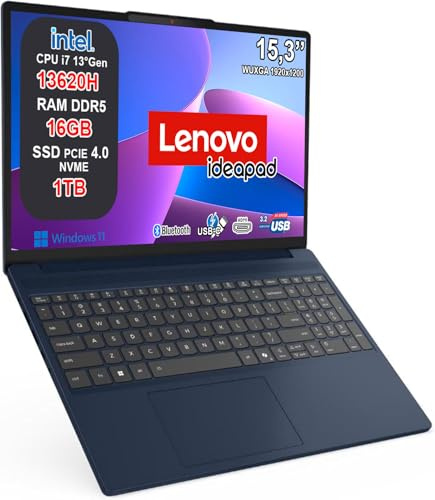 Lenovo Pc Portatile, Notebook i7 13620H, 16GB RAM DDR5, SSD 1TB, Display 15,3 WUXGA IPS, Computer Portatile, Laptop con Win11 Pro, Tastiera Retroilluminata, Ideapad Cosmic Blue EXCLUSIVE EDITION