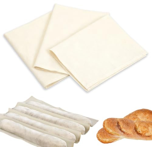 SHIQUAN 3 Stück Bäckerleinen, 75 X 45cm | Lebensmittelqualität, Verdickt Naturleinen, Keine Chemikalien, Geeignet für die Teiggärung und Zubereitung
