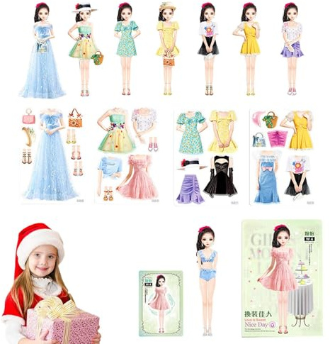 usefulbeauty Puppen aus Papier zum Anziehen – Set mit magnetischen Puppenkleidern, Prinzessinnen, Lernspiel für Nachahmung und Lernen | festliche Aktivität für Geburtstag, Halloween, Weihnachten