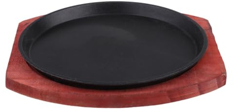 SHINEOFI Padella in Ghisa Spessa Rotonda Base in Legno Antiaderente per Fajitas e Bistecche per Cucina Casalinga e Barbecue