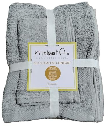 Kimbatex Juego de Toallas de Baño Premium, 3 Piezas, 7 Colores, Rizo Americano, 450g/m², Toalla Baño 100x150cm, Lavabo 50x100cm, Tocador 30x50cm, Suave al Tacto, Uso Diario. (Gris Oscuro)