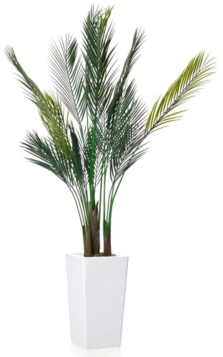 GarveeLife - Palmera Artificial de 147 cm / 152 cm, Gran Planta Tropical Artificial de Areca en Maceta Blanca Alta, árbol de Palma Artificial para salón, balcón Dormitorio o Oficina