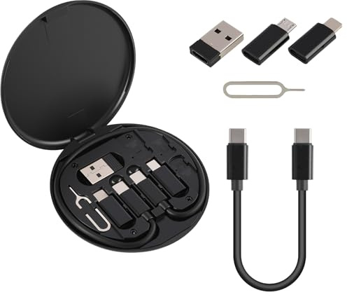 JinRuiCPeng Kit Adaptador USB-C Multifunción con Cable de Carga 100W 0,3 m, Adaptadores USB-C a USB 3.0 y Micro USB, Herramienta SIM, Caja Usable como Soporte para Móvil, para 15/16/17