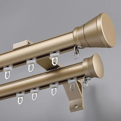 Barra Doble Para Cortinas 100-600cm Rieles Para Cortinas Silenciosa Riel De Cortina De Doble Filas Rieles De Cortina De Aluminio Riel De Cortina Deslizante Montada En La Pared(Gold,0.9m(2.95ft))