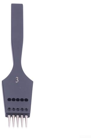 Punzone a punta rotonda sostituibile per cuoio, strumento per lavorazione della pelle fatta a mano, diametro 0,8-1,3 mm, testa in acciaio, manico nero (3 mm 5 denti)