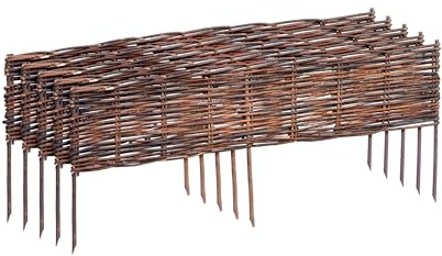 Relaxdays Bordillo para parterres, Mimbre, Juego de 5, HxB 20x100 cm, con estacas, parterres y césped, bajo, marrón